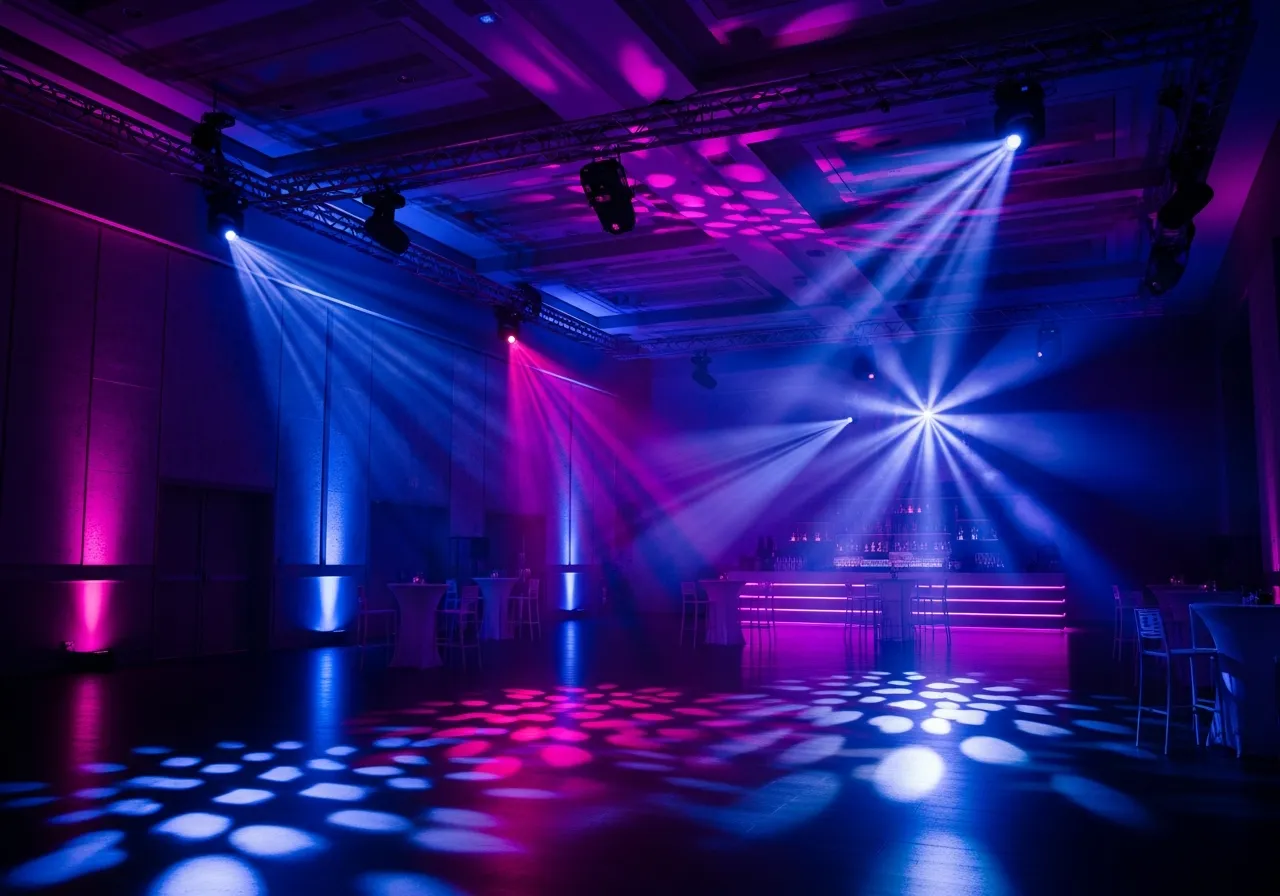 Creative ambient lighting setup creating dramatic party atmosphere